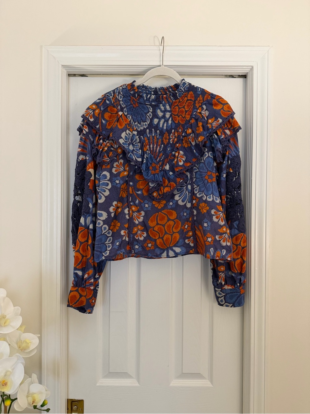 Farm Rio Floral Ruffle High-Neck Blouse - Picture 3 of 7